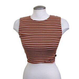 RVCA Lineage Striped Womens Crop Top Shirt Size S Summer Beach Orange Stretch